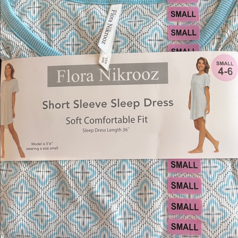 FLORA NIKROOZ Women’s Soft Sleep Dress Lightweight Short Sleeve Lettuce Edge - Picture 8 of 8